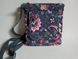 Vera Bradley Felicity Paisley Floral Deluxe Crossbody Purse Gray Pink Blue 8X7" - Picture 1 of 14