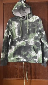 Herren grün schwarz weiß Batik Sweatshirt Hoodie Kordelzug Tasche L neu mit Etikett - Bild 1 von 8