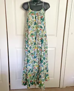 Vestido Molly Bracken Mujer Pequeño Blanco Estampado Tropical Pájaros Perezoso Sin Mangas Midi - Imagen 1 de 11