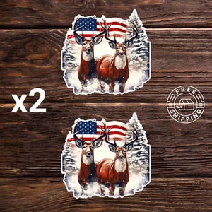 Menge 2 Hirsch Amerikanische Flagge Aufkleber Abziehbild 3,5" - Bild 1 von 2