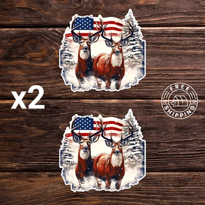 Lote de 2 decalques adesivos bandeira americana veado 3,5" - Imagem 1 de 2