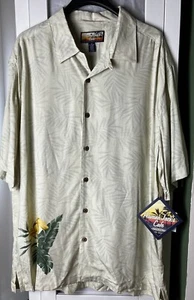 Havana Jacks Cafe Men’s Size XL Beige Tan Yellow Hibiscus Hawaiian Camp Shirt - Picture 1 of 5