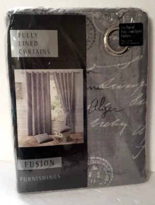 Fusion Furnishings Eyelet Nostalgia Grey Curtains 66x54 Inches SS10 29 - Image 1 of 4