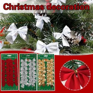12PCS Mini Glitter Bows Christmas Tree Gift Wreath Decoration W5Y6 - Picture 1 of 11