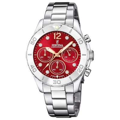 Festina Orologio Donna Cronografo Boyfriend F20603-2 Acciaio Inox, Rosso - Immagine 1 di 3