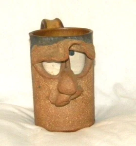 Vtg Hand Made Pottery Cup 6" x 5" x 3" Man Preowned - Picture 1 of 2
