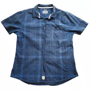 Lee Cooper Men's Extra Large Slim Fit Casual Shirt Denim Blue Plaid Short Sleeve - Picture 1 of 8