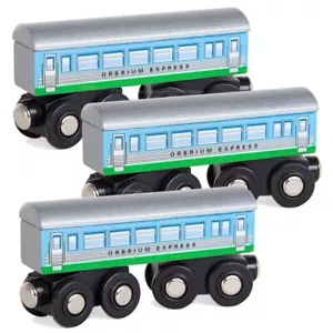 Juguetes 3 Piezas Grandes Madera Ferrocarril Express Autocares, Compatible con Thomas y... - Imagen 1 de 2