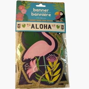 Aloha Flamingo Banner Party Decoration 7 ft Tropical Hawaiian Luau Party - Picture 1 of 5