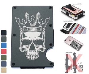 King Skull Crown Minimalist RFID Blocking Money Clip Aluminum Credit Card Holder - Picture 1 of 19