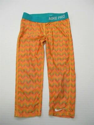 NIKE PRO Capri Tights Girls Size l Active Performance Breathable Orange Chevron - Image 1 of 4