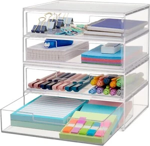 Clear Drawer Organizer (4 Drawers) for Office, Kitchen, Makeup, Jewelry & More - Picture 1 of 8