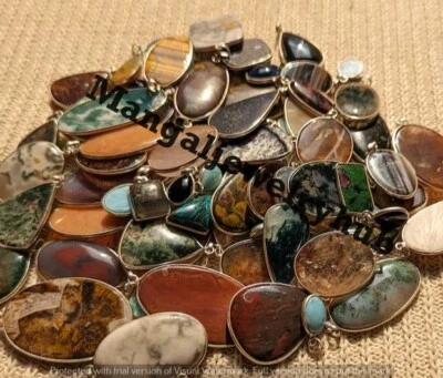 Wow Tiger's Eye & Mix Gemstone 10PCS Pendants 925 Silver Plated Bulk Lot Jewelry - Image 1 of 4