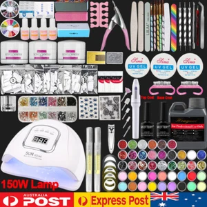 Full DIY Nail Art Kit 150W UV LED Lamp Gel Acrylic Powder Liquid Manicure Set - Picture 1 of 25