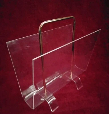 Ancien Porte-revues en Plexiglass et Métal Doré Années 70 Seventies - Photo 1/4