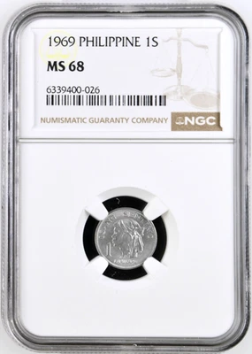 1969 Philippines One Sentimo LAPULAPU Aluminium Coin NGC MS 68 - Image 1 of 4