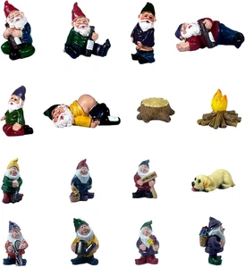 16Pcs Garden Indoor Outdoor Yard Mini Funny Gnomes Miniature Dwarf Statues - Picture 1 of 12
