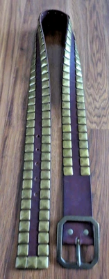 Vtg Linea Pelle Tan Studded Belt w/Brushed Brass Buckle Leather HAND MADE Boho M - Image 1 of 4