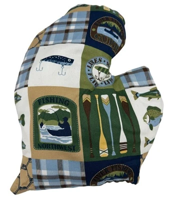 手工制作密歇根枕头绿色格子钓鱼主题印花家居装饰舒适复古 — 第 1/4 张图片