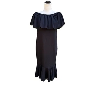 Womens Mermaid Flounce Large (14-16) Dress Off Shoulder Ruffled Black Knit NWT - Picture 1 of 16