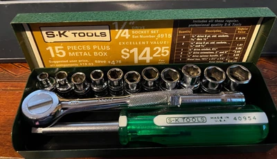 Vintage SK SAE Socket Set 1/4” Drive Extension  Handle S-K 4915 USA Super Clean - Image 1 of 4