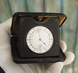 Rare antique 24hour Swiss made mechanical wind up pocket watch , gun metal case - Picture 1 of 8