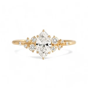 Anillo de compromiso de oro amarillo de 14k 0,20 quilates diamante corte marquesa montura semi - Imagen 1 de 10