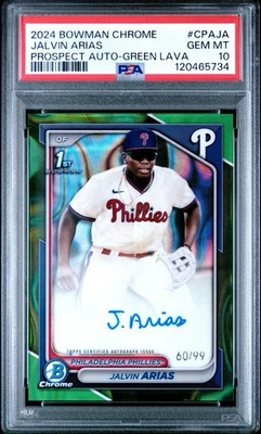 2024 Bowman Chrome Jalvin Arias Auto Green Lava Refractor /99 PSA 10 - Image 1 of 2