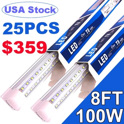 25 Pack 100W T8 8 FT LED Shop light Fixture 6500K 8 Foot LED Tube Light Bulbs  - Image 1 of 4