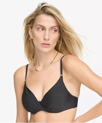 Top de bikini para mujer Calvin Klein negro plisado con aros talla XS Foto 1 de 4