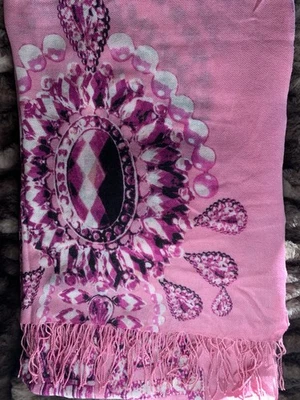 Nordstrom, lana, cachemira, envoltura floral, rosa, púrpura, blanco, bufanda, (74,5 x 28) Foto 1 de 4