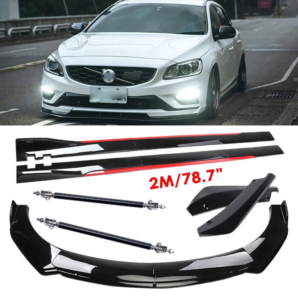 For Volvo V60 V90 S60 S80 Front Bumper Lip Splitter Glossy Black Red Body Kit S Foto 1 de 4