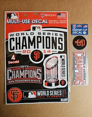 SF GIANTS WORLD SERIES CHAMPIONS 2014 DECALS REUSABLE BASEBALL 17"X13" WINCRAFT - Image 1 of 4