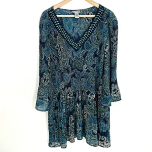 Catherines Top Größe 5 x V-Ausschnitt Perlen Plissee Paisleymuster künstlerisch Boho - Bild 1 von 9