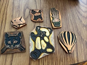 Vtg Solid Copper/brass  6 Printers Block Mix 1 lb  1.3Oz,Cat, teddy bear, dog + - Picture 1 of 6