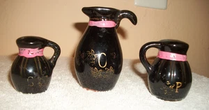 Vintage schwarz mit rosa Ring Salz & Pfefferstreuer und Milchkännchen - Japan - Bild 1 von 4