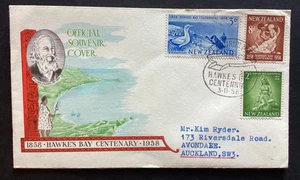 NZ 1958 Hawkes Bay Centennial FDC, marca oficial, Ahuriri especial pmk (NZF1222) - Imagen 1 de 2