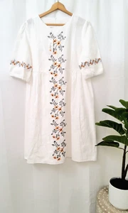 Midi Dress Womens XL Petal Lush New White Floral Embroidered Smock Dress - Picture 1 of 6