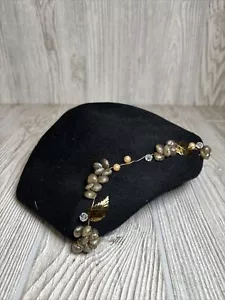 Vintage Womens Ladies Merrimack Hat Corp Black Beaded Topper 90% Wool USA Church - Picture 1 of 7