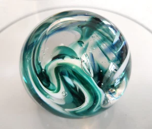 B P Shute Signed & Dated 1993 Art Glass Paperweight Blue Green Relaxing Colors - Picture 1 of 3