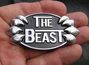 THE BEAST OVAL BIKE EMBLEM Chrome Metal Badge *NEW* fits Harley Davidson etc - Picture 1 of 4