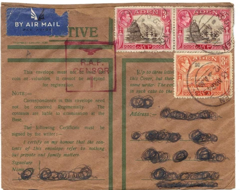 ADEN UK 1943 RAF CENSOR IN RED WAR TIME COVER Cover