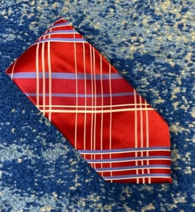 Corbata a cuadros City of London roja blanca azul sesgo 100 % seda hecha en EE. UU. - Imagen 1 de 6