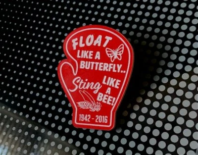 CUSTOM BUTTERFLY BEE BOXING PINBACK BADGE MUHAMMAD ALI TRIBUTE - Image 1 of 3