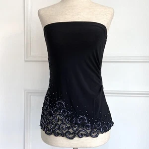 Amanda Adams Couture Strapless Top Sz Small Hand Beaded Lace Black Embroidered - Picture 1 of 9