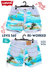 LEVIS Womens VINTAGE SHORTS with Beach & Palmtree Fabric Front-Zip W34