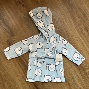 Infant Baby Boys Blue Polar Bear Terrycloth Hooded Bathrobe Bath Robe 0-9 Months - Picture 1 of 5