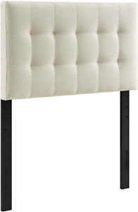 Lily Tufted Linen Fabric Upholstered Twin Headboard in Ivory