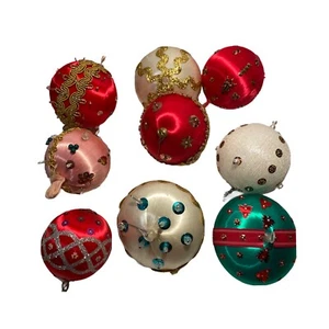 9 Vintage Beaded Sequin Push Pin Christmas Ornaments Lot - Picture 1 of 2