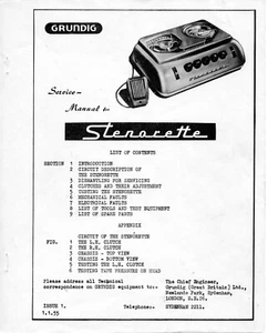 Grundig Stenorette Service Information Manual. Schematics Tape Recorder Reel PDF - Picture 1 of 3